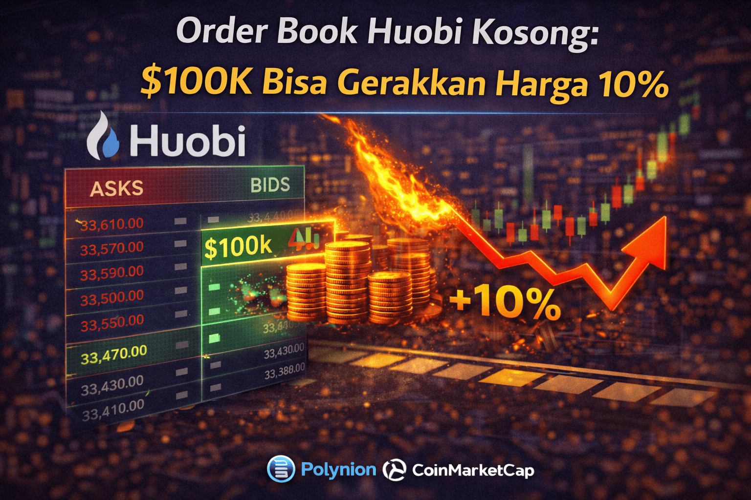 Order Book Huobi Kosong: $100K Bisa Gerakkan Harga 10%